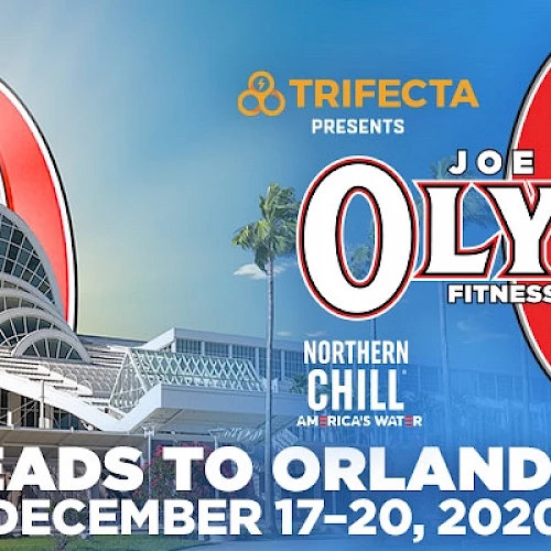 Poster for "Joe Weider's Olympia Fitness & Performance Weekend 2020" in Orlando, Florida, December 17-20, 2020.
